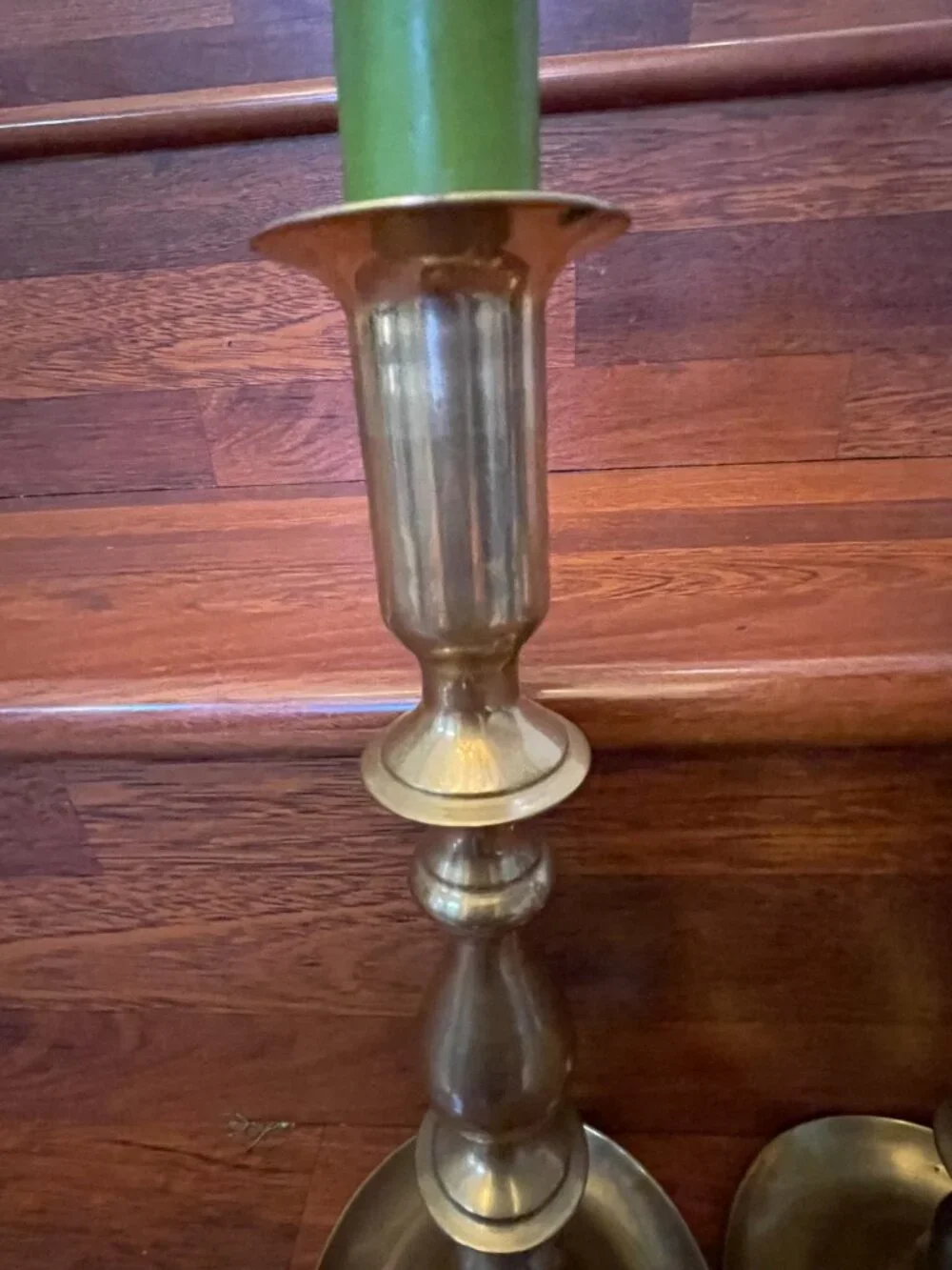 Vintage Solid Brass Candlestick Holders with Drip Pans - Pair Candles Included